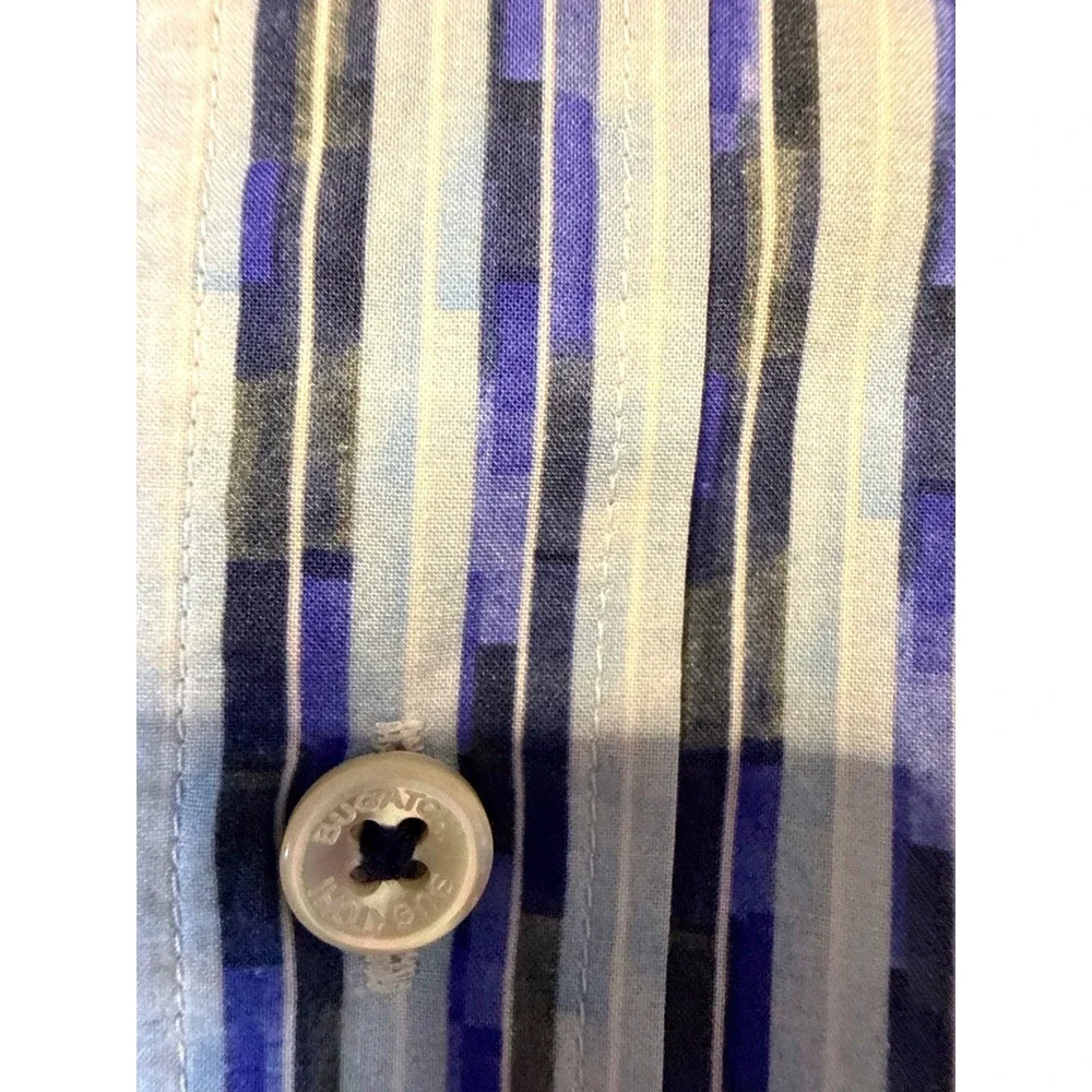 Bugatchi Shaped Fit Mens XL Blue Geometric Stripe Button Down Shirt Long Sleeve‎